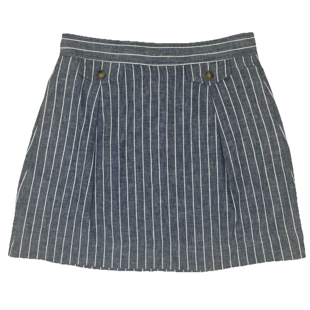 J Crew Blue White Striped Skirt Size 4 Chambray Linen Cotton Coastal F2227